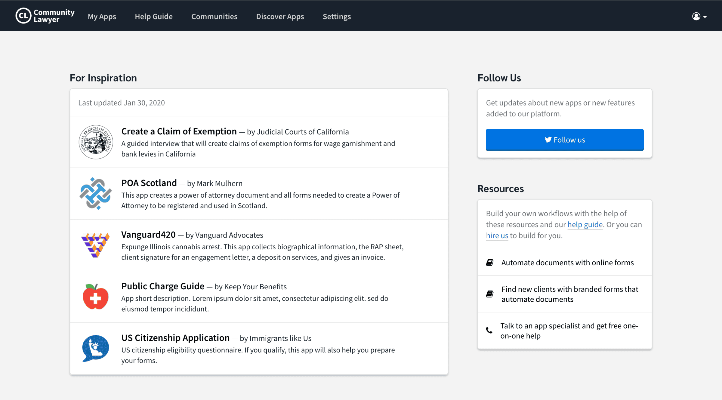 Community.lawyer app marketplace 2020