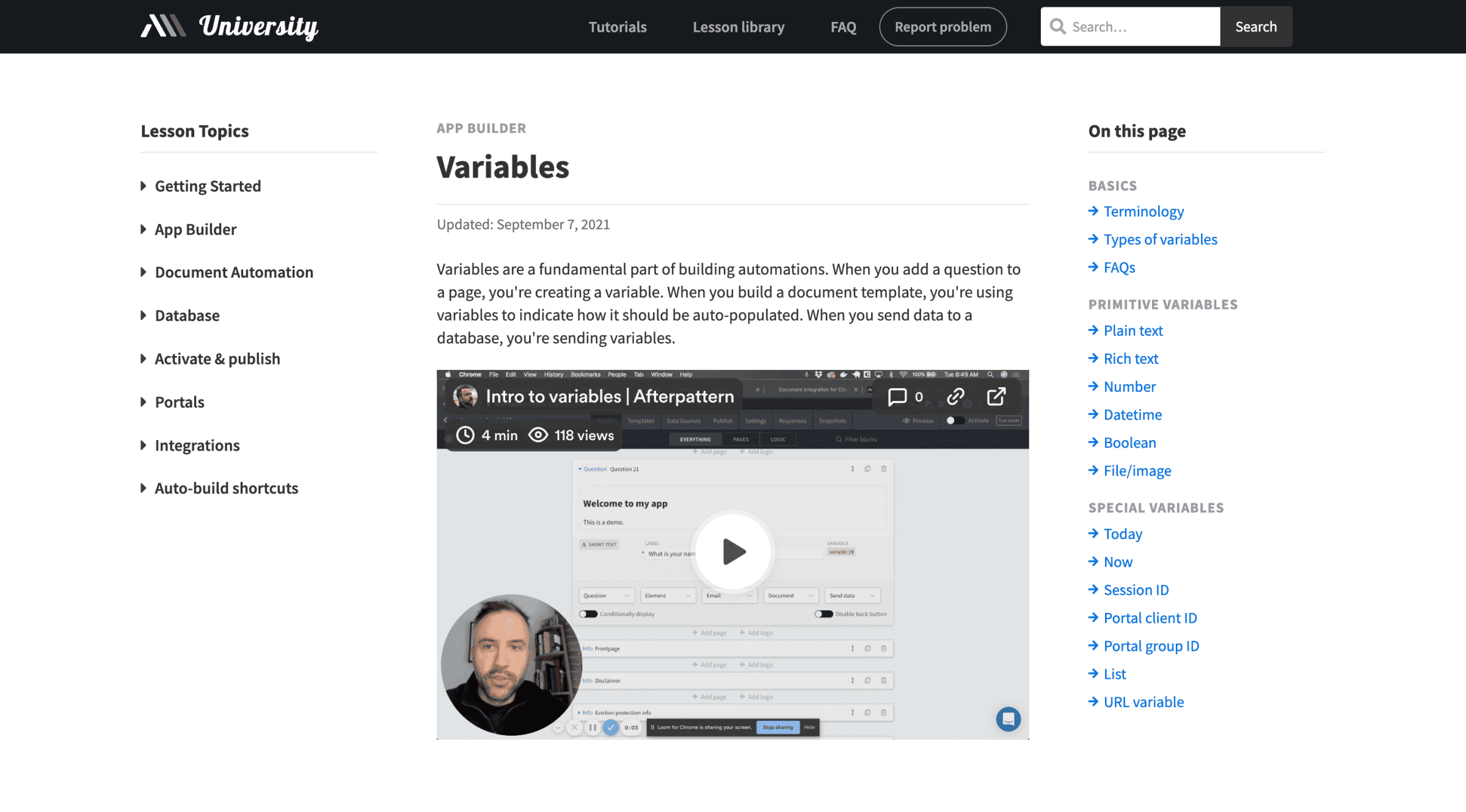 Afterpattern University lesson 2021